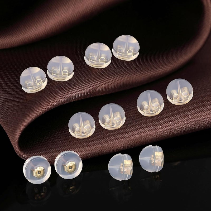DELECOE 12 PCS White Gold Soft Silicone Earring Backs for Studs,Hypoallergenic Earring Backs Replacements for Studs Earring Hoops Fish Hook Gold Color - Image 2